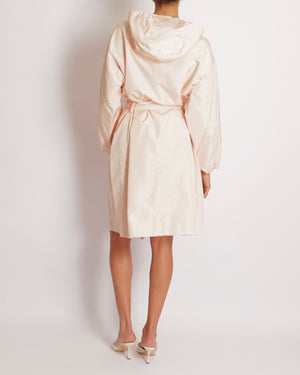 Christian Dior Blush Pink Belted Raincoat with Hood and Silver Zipper Detail Size FR 38 (UK 10)