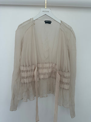 Tom Ford Beige Long Sleeve Silk Cardigan with Ruched Waist Detail Size IT 36 (UK 4)