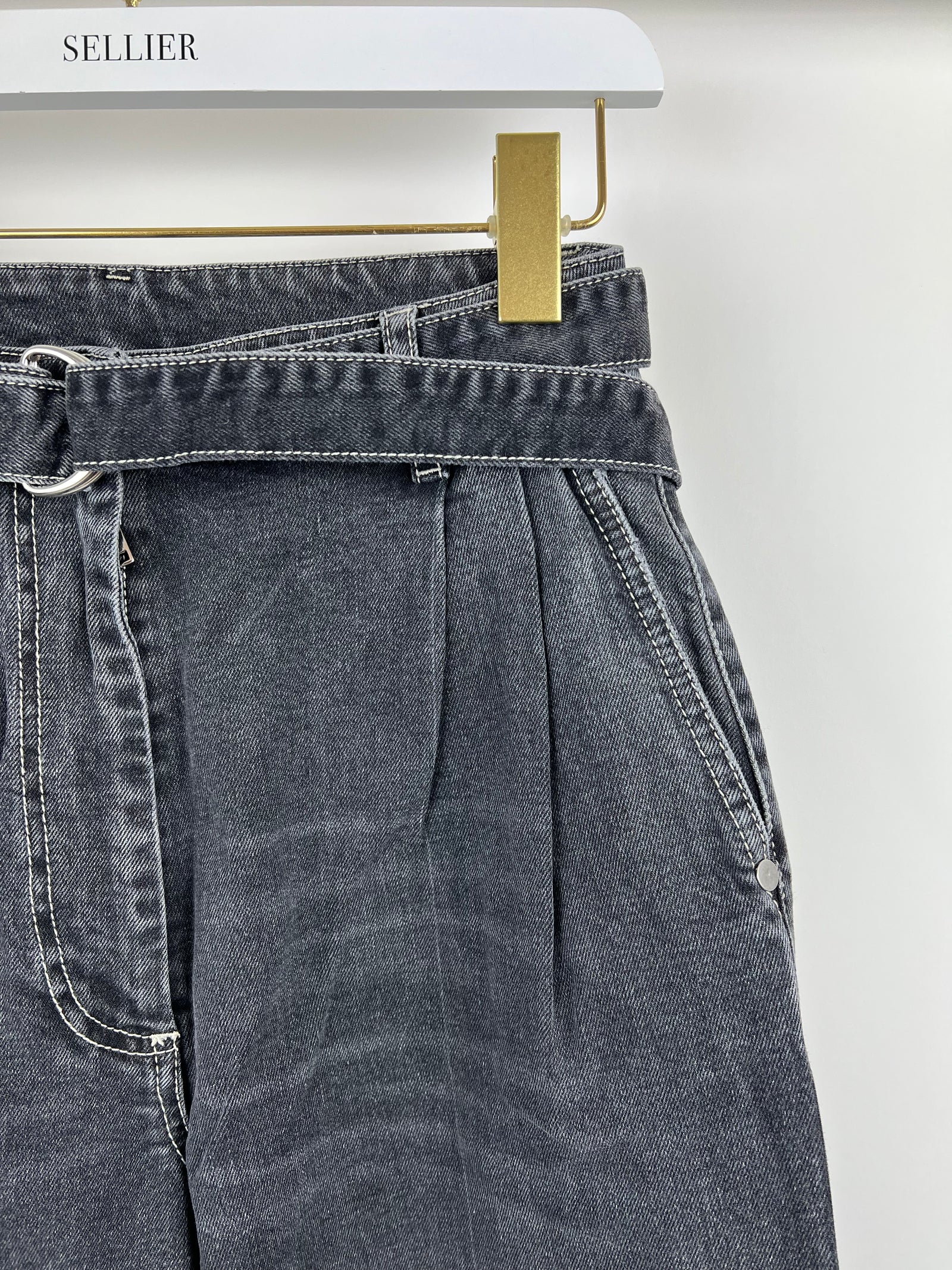 Peter Do Grey Straight Leg Denim Jeans with Belt Detail Size