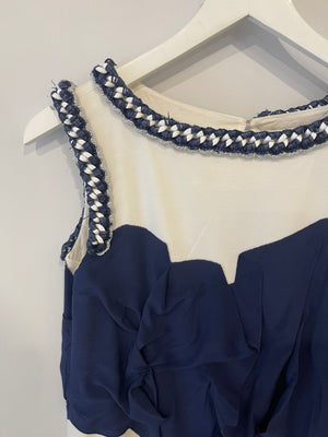 Chanel Navy and White Silk Sleeveless Layered Mini Dress Size FR 36 (UK 8)