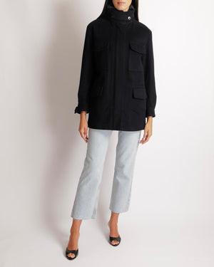 Loro Piana Navy Cashmere Coat with Nutria Fur Lined Collar and Detachable Hood Size XS (UK 6) RRP £4,885