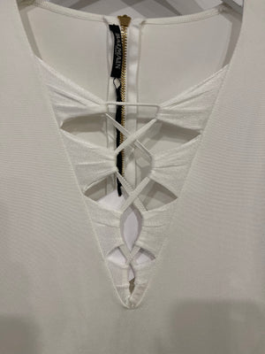 Balmain White Bodycon Mini Dress with Open-front Detail Size FR 42 (UK 14)