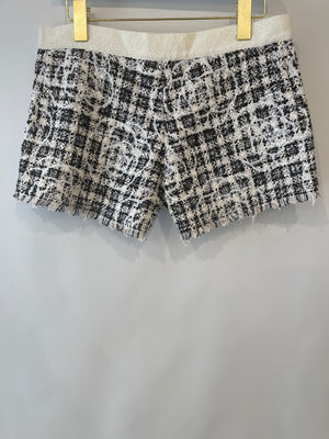 Chanel White and Black Tweed Shorts with Camellia and Pearl CC Logo Button Size FR 38 (UK 10)