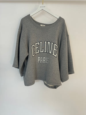 Celine Grey Short Sleeve Logo Sweatshirt Jumper Size M (UK 10)