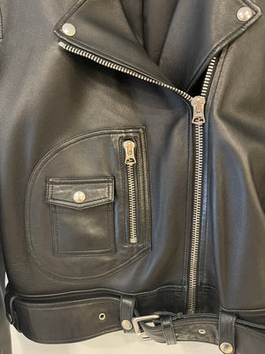 Acne Studios Black Lambskin Leather Biker Jacket with Pocket Details Size FR 36 (UK 8) RRP £1,600