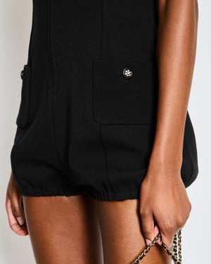 Chanel Black Hooded Sleeveless Playsuit with Floral Buttons Size FR 38 (UK 10)