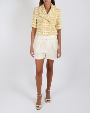 Loro Piana Cream Linen and Silk Blend Shorts with Adjustable Belt Detail Size IT 40 (UK 8)
