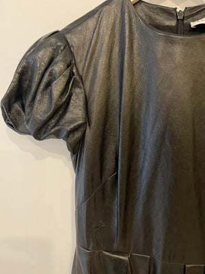 Christian Dior Black Leather Mini Short Sleeve Dress with CD Logo Detail Size FR 38 (UK 10)
