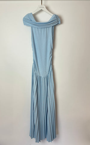 Lioness Field Of Dreams Baby Blue Maxi Dress with Off Shoulder Neckline Detail Size XXS (UK 4)