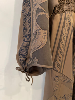 Hermès Brown Silk Printed Bride de Cour Midi Dress Size FR 38 (UK 10) RRP £3,180