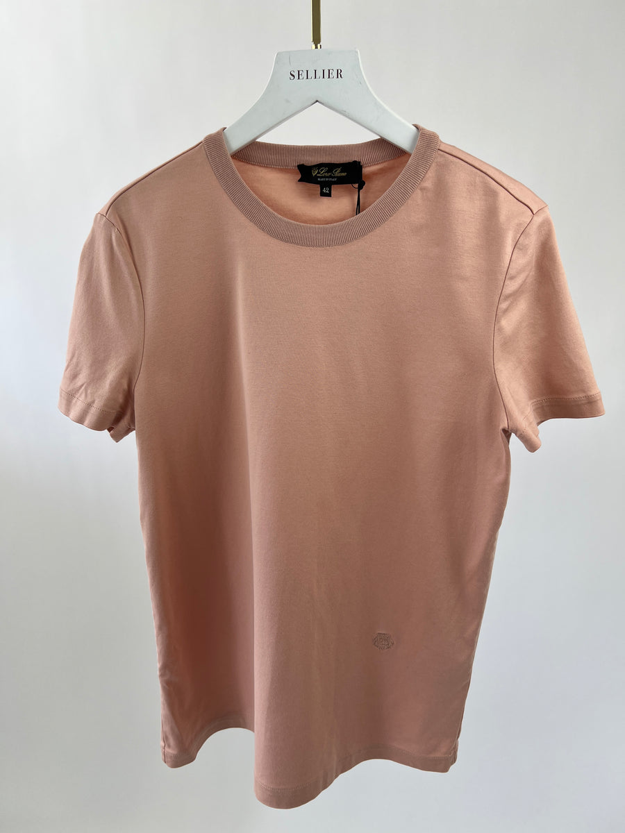 Loro Piana Blush Pink Round Neck T-Shirt with Logo Detailing IT 42 (UK 10)