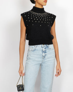 Alessandra Rich Black Mohair Sleeveless Jumper with Embellishments Size IT 44 (UK 12) RRP £515