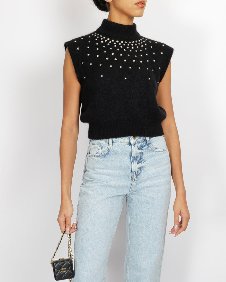Alessandra Rich Black Mohair Sleeveless Jumper with Embellishments Size IT 44 (UK 12) RRP £515