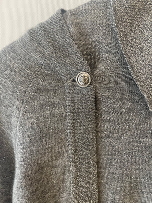 Chanel 08A Grey Two Piece Cashmere Detachable Top and Cardigan Set with Silver Metallic Details Size FR 40 (UK 12)