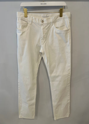 Prada Menswear White Tapered Fit Jeans with Logo Size 33