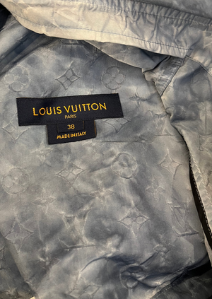 Louis Vuitton Blue Monogram Hooded Windbreaker Jacket with Canvas Brown Monogram Details Size FR 38 (UK 10)