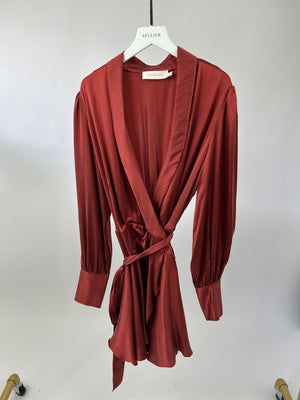 Zimmermann Copper Long Sleeve Silk Mini Dress Size 2 (UK 12)