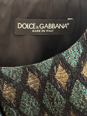 Dolce & Gabbana Turquoise Metallic and Gold Jacquard Mini Dress Size IT 38 (UK 6)