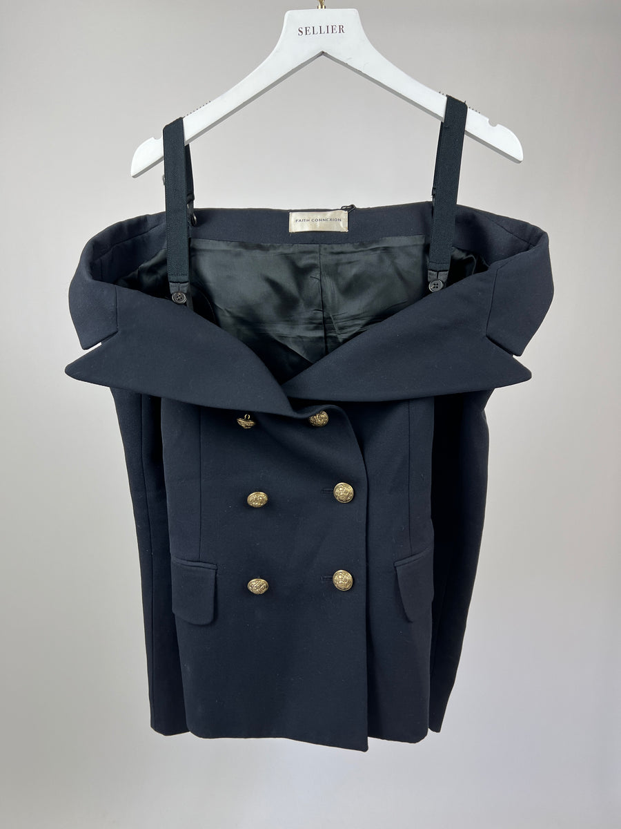 Faith Connexion Black Off-The-Shoulder Double Breasted Jacket FR 38 (UK 10)