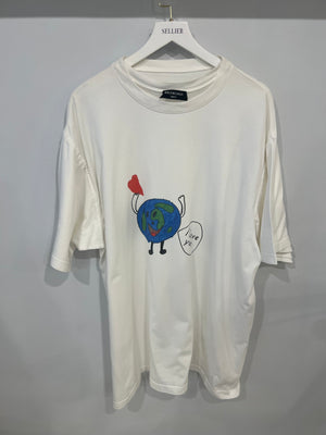 Balenciaga White I Love You Oversized T-Shirt with World Print Detail Size XS (UK 6)