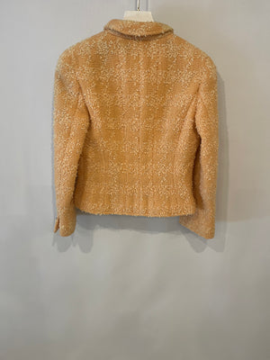 Chanel 96/P Peach Tweed Jacket with Silver CC Medallion Logo Buttons Size FR 36 (UK 8)