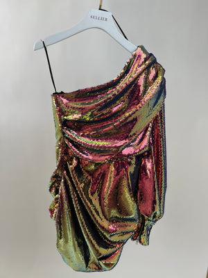 Alex Perry Multi-Coloured One Shoulder Sequin Dress Size UK 8