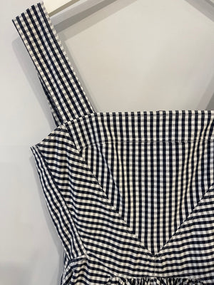 Dolce Gabbana Navy and White Vichy Printed Sleeveless Mini Dress Size IT 42 (UK 10)