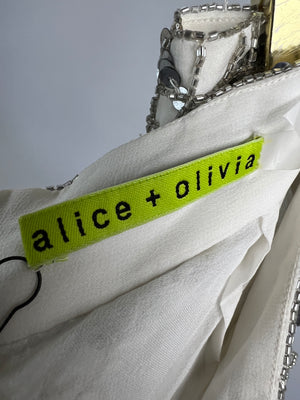 Alice and Olivia White and Silver Sequin Mini Skirt Size UK 10