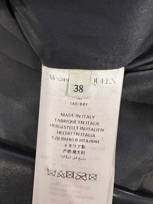 Alexander McQueen Navy Leather Fringed Trench Coat with Gold Eyelets Details Size IT 38 (UK 6)