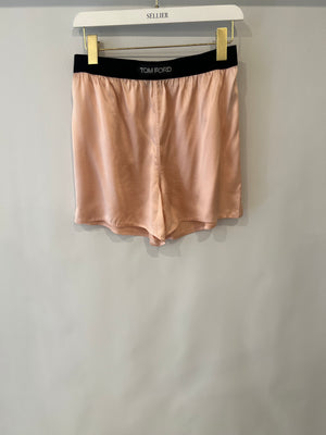 Tom Ford Light Pink Satin Shorts with Black Velours Waistband and Logo Detail Size IT 42 (UK 10)