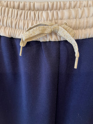 Gucci Navy, Red and Cream Track Pants with Striped Ankle Cuff Detail and Gold Metallic String Size XS (UK 6)