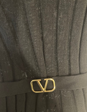 Valentino Black Wool Long Sleeve Top with V-sling Logo Detail Size IT 38 (UK 6) RRP £1,200