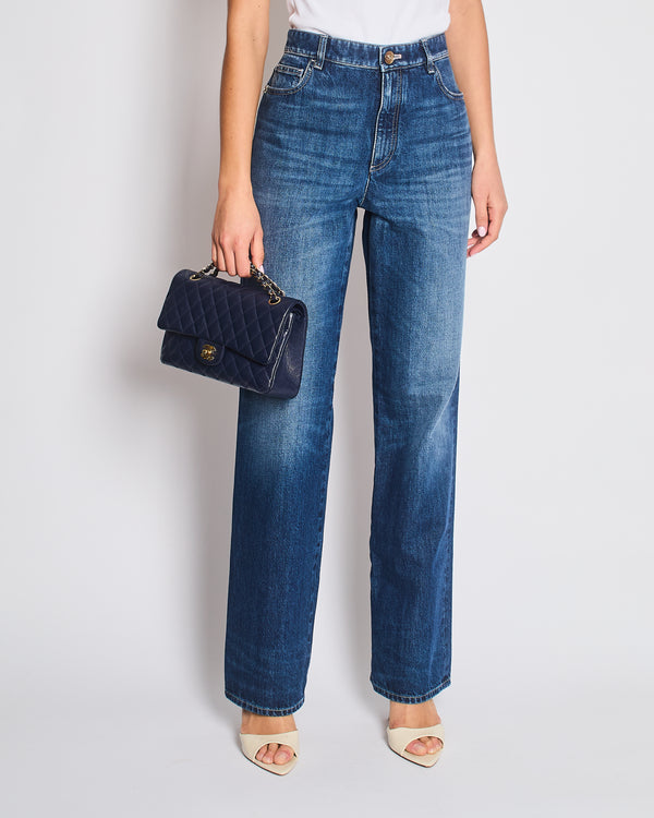 Chanel Blue Stone Wash High-Rise Camellia CC Jeans Size FR 40 (UK 12)