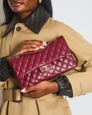 Chanel Burgundy Classic Medium Double Flap Bag in Caviar Leather with Silver Hardware