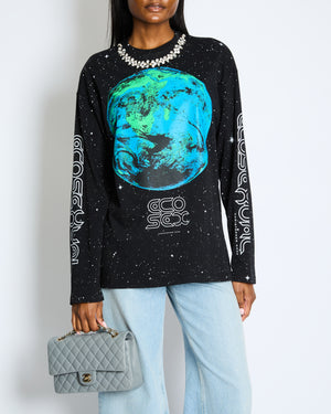 Christopher Kane Black ECO Sex World Long-Sleeve T-Shirt with Embellished Crystal Neckline Size S (UK 8)