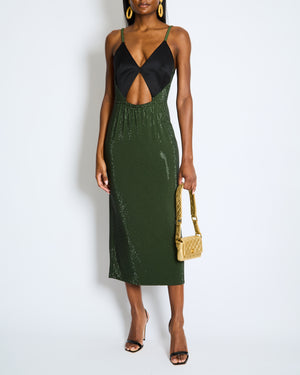 Christopher Kane Emerald Green Sequin Embellished Dress with Satin Black Top Detail UK 12