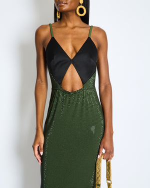 Christopher Kane Emerald Green Sequin Embellished Dress with Satin Black Top Detail UK 12