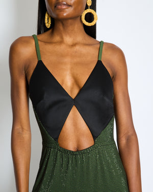 Christopher Kane Emerald Green Sequin Embellished Dress with Satin Black Top Detail UK 12