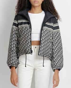 Christian Dior Navy and Ecru Cropped Reversible Puffer Jacket with Oblique Logo Pattern and Back Logo Size XS (UK 6) RRP £4,500