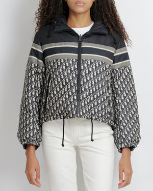 Christian Dior Navy and Ecru Cropped Reversible Puffer Jacket with Oblique Logo Pattern and Back Logo Size XS (UK 6) RRP £4,500