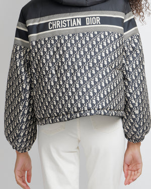 Christian Dior Navy and Ecru Cropped Reversible Puffer Jacket with Oblique Logo Pattern and Back Logo Size XS (UK 6) RRP £4,500