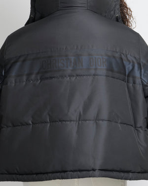 Christian Dior Navy and Ecru Cropped Reversible Puffer Jacket with Oblique Logo Pattern and Back Logo Size XS (UK 6) RRP £4,500