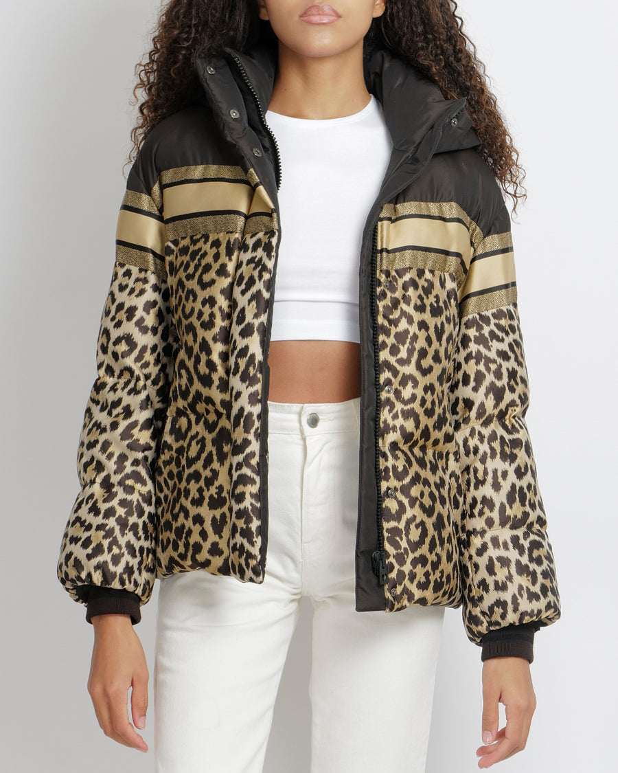 Christian Dior Brown and Black Leopard Print Hooded Puffer Jacket with Back Logo Size XS (UK 6) RRP £4,500