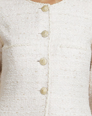 Chanel Cream Tweed Jacket with Gold Crystal Embellished CC Logo Buttons Size FR 40 (UK 12)