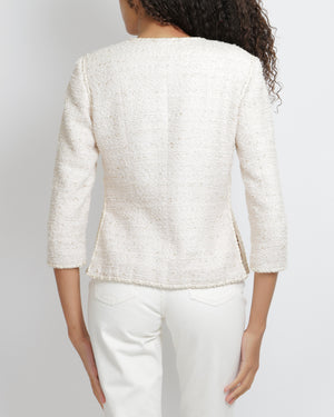 Chanel Cream Tweed Jacket with Gold Crystal Embellished CC Logo Buttons Size FR 40 (UK 12)