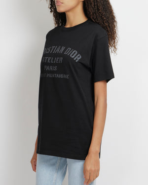 Christian Dior Black Short-Sleeved Oversized T-Shirt with Grey Logo Print Size XS (UK 6)