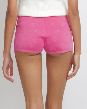 Chanel Spring 2022 Hot Pink Shorts with Embroidered CC Logos and Pink Crystal CC Logo Button Detail Size FR 36 (UK 8)