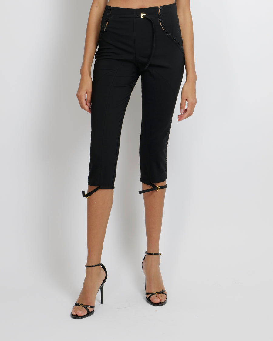 Jacquemus Black Le Caraco Trousers with Button and Buckles Details Size FR 38 (UK 10)