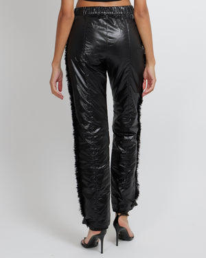 Chanel Coco Neige Black Padded Trousers with Black and White Tweed Side Strips and Black CC Logo Buttons Size FR 36 (UK 8)