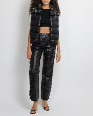 Chanel Coco Neige Black Padded Trousers with Black and White Tweed Side Strips and Black CC Logo Buttons Size FR 36 (UK 8)